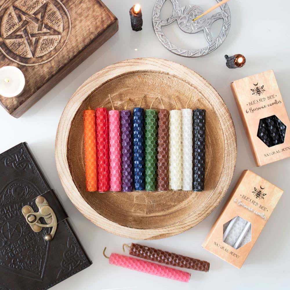 Magische spreukkaarsen met blauwe bijenwas (set van 6)