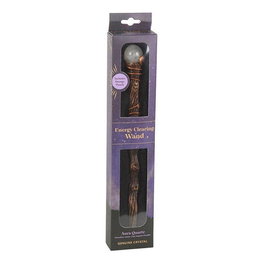 Energiezuiverende Staf met Aura Kwarts Kristallen