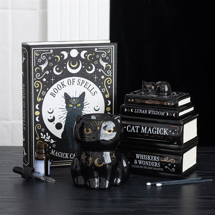 Something Different - Book Stack Oil Burner with Cat