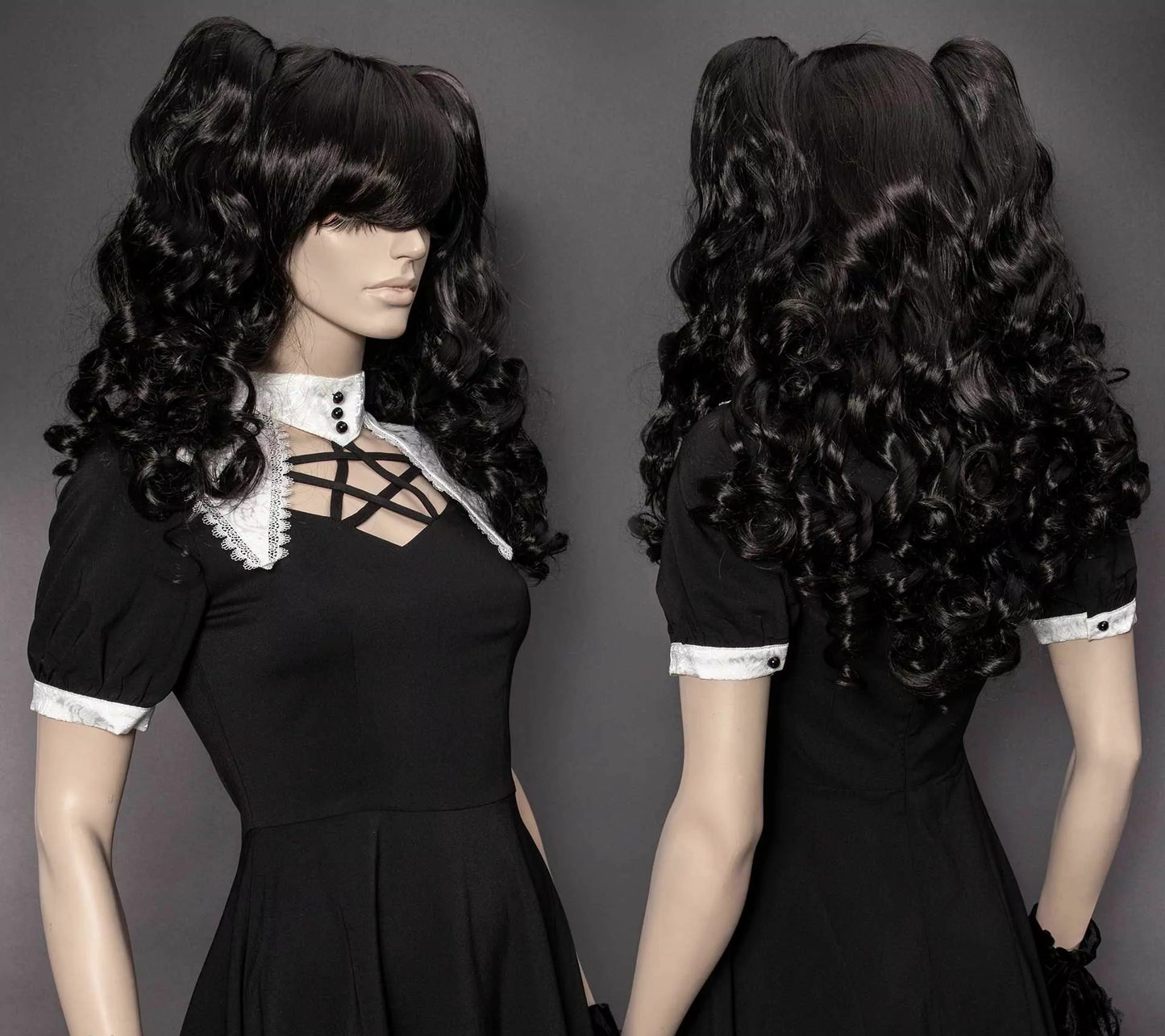 Dolly Black Pruik met Ponytails