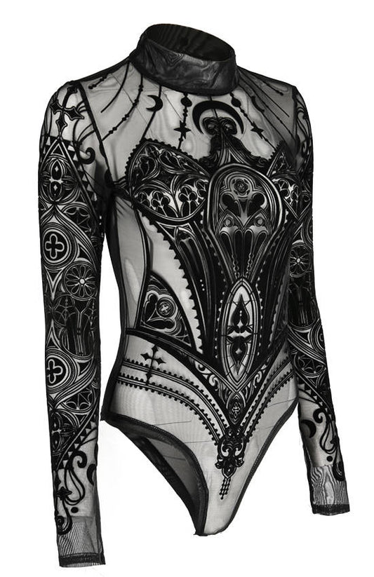 Cathedral Corset Mesh Bodysuit