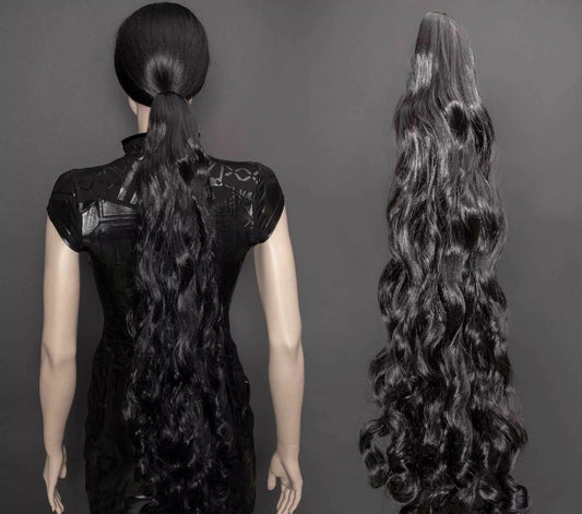 Black Curly Clip-on Ponytail