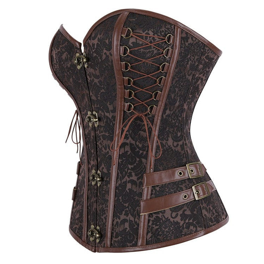 Kobine - Floral Lace-up Buckle-up Overbust Corset