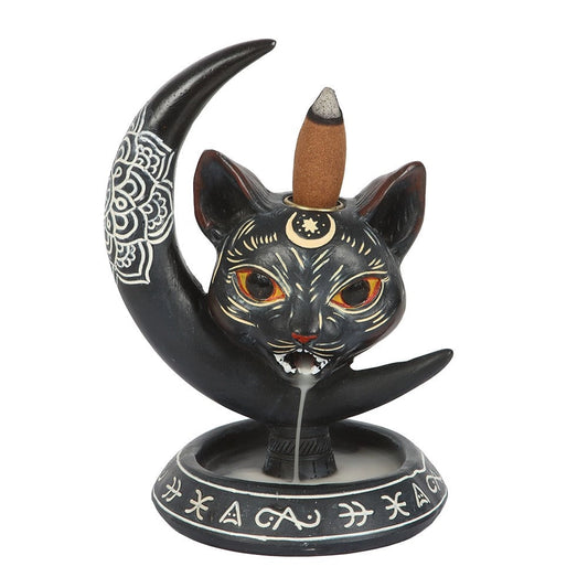 Gothic Black Cat Skull Wierookhouder