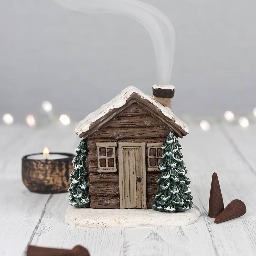 Winter Log Cabin Wierook Kegelbrander