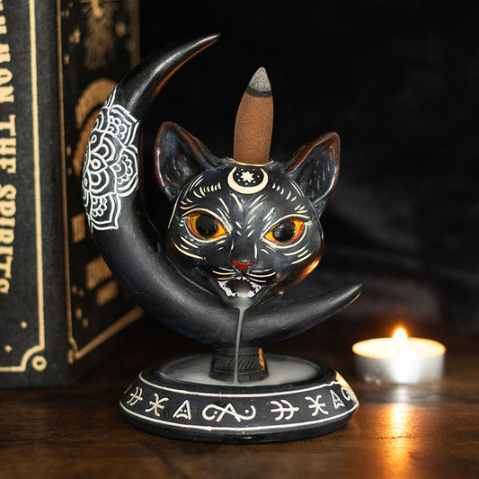 Gothic Black Cat Skull Wierookhouder