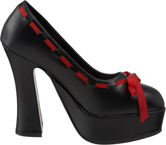 Demonia - Dolly-47 - Zwarte Pumps met Rood Lint en Strik