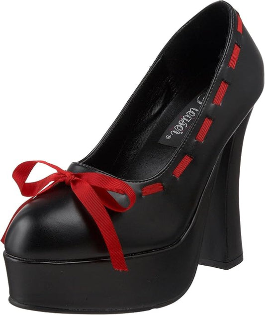 Demonia - Dolly-47 - Zwarte Pumps met Rood Lint en Strik