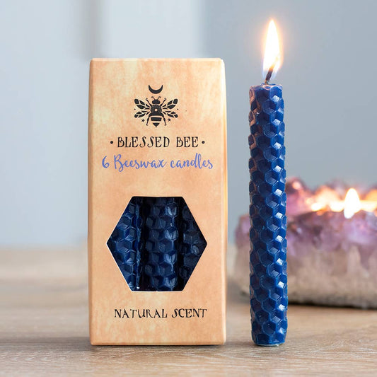 Magische spreukkaarsen met blauwe bijenwas (set van 6)
