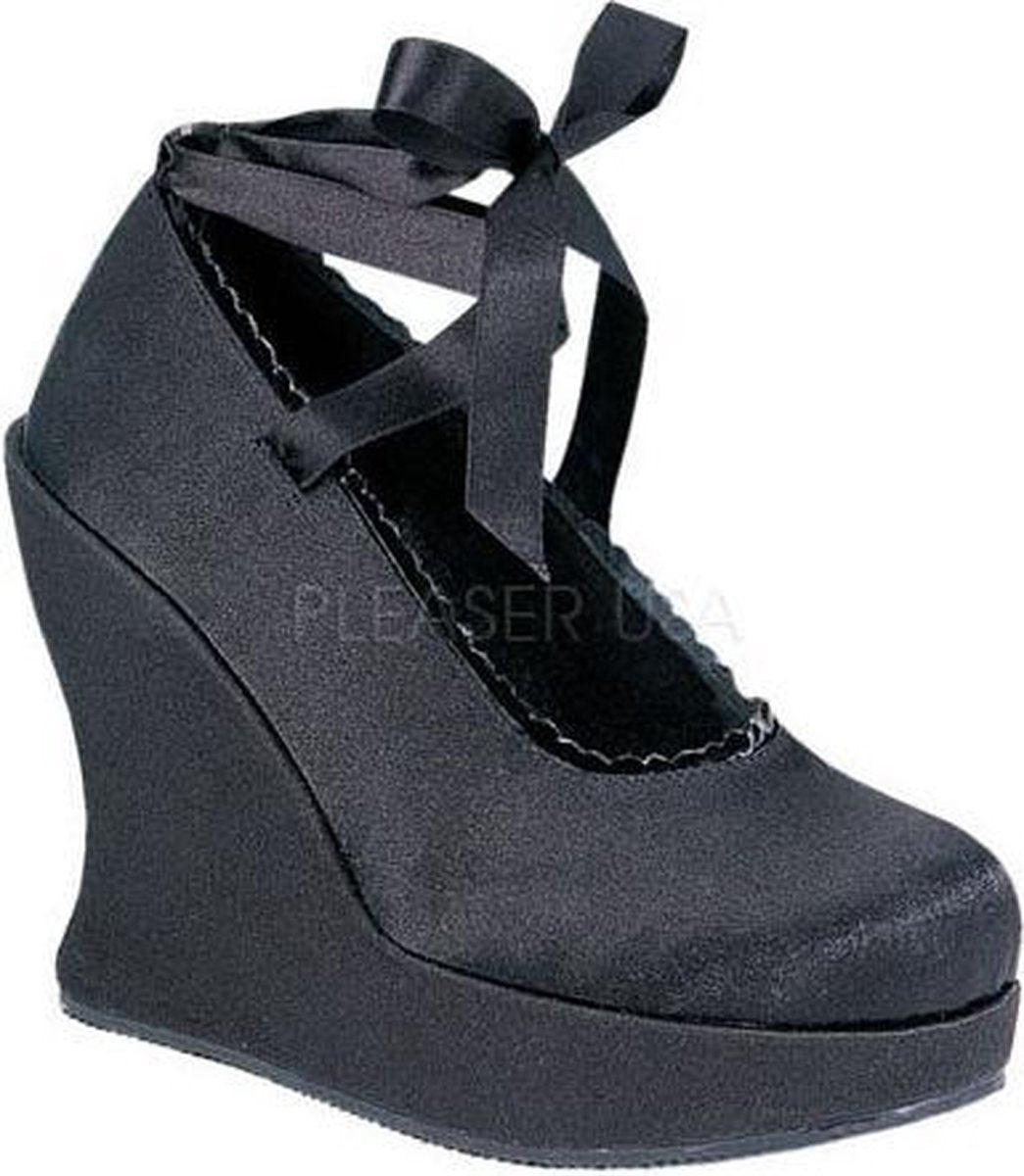 Demonia - Bravo-07 - Mary-Jane Satin Wedges - Mt. 40