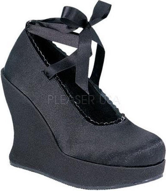 Demonia - Bravo-07 - Mary-Jane Satin Wedges - Mt. 40