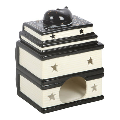 Something Different - Book Stack Oil Burner with Cat