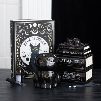 Something Different - Book Stack Oil Burner with Cat