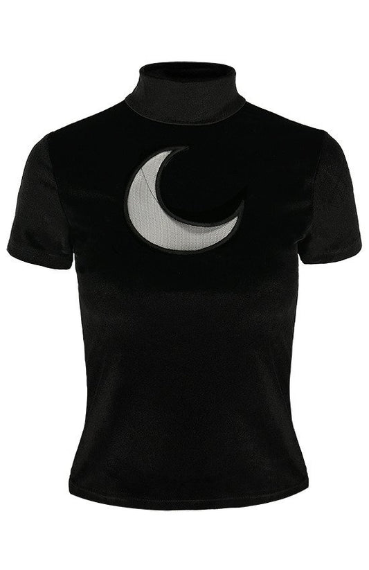 Black Velvet Crescent Mesh Top Moon Witch