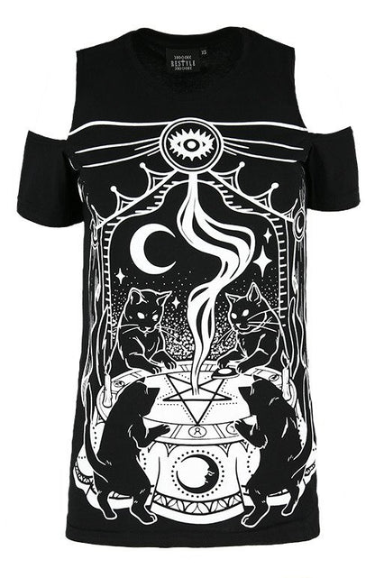 Cat Sabbath Cold Shoulder Top