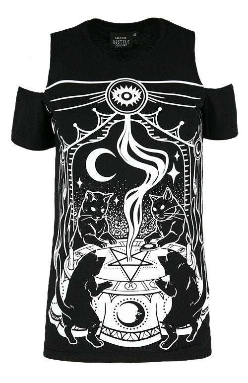 Cat Sabbath Cold Shoulder Top