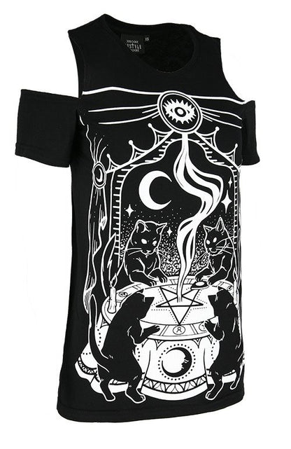 Cat Sabbath Cold Shoulder Top