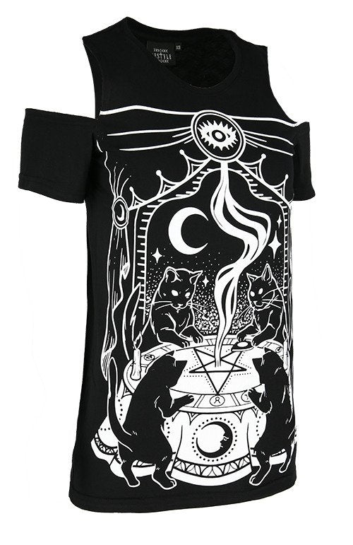 Cat Sabbath Cold Shoulder Top