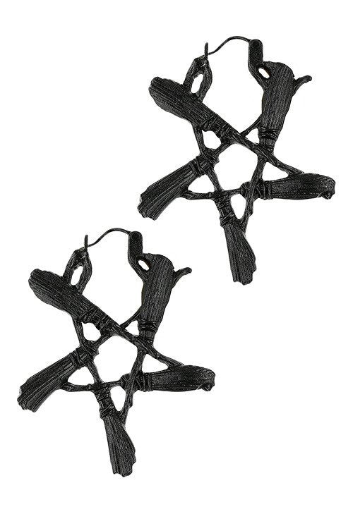 Broom Pentagram Oorbellen (In Zwart of Zilver)