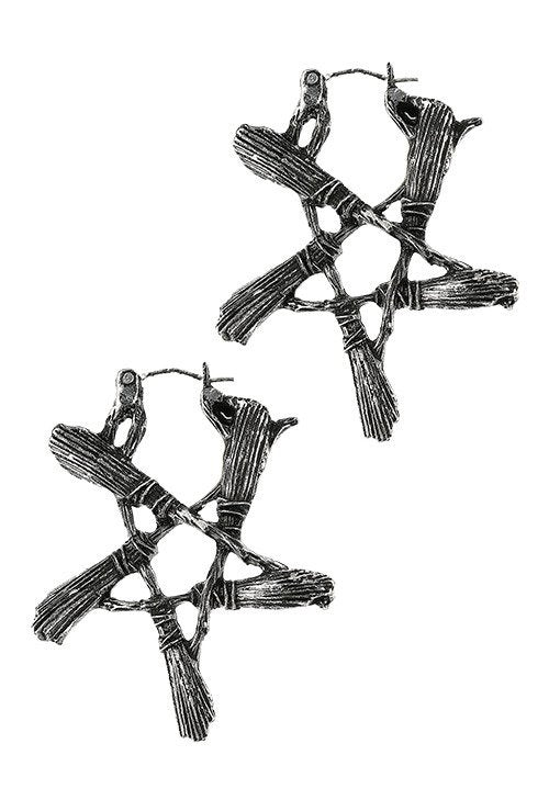 Broom Pentagram Oorbellen (In Zwart of Zilver)