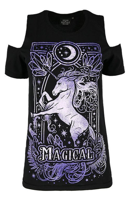 Magical Unicorn Cold Shoulders Top Purple