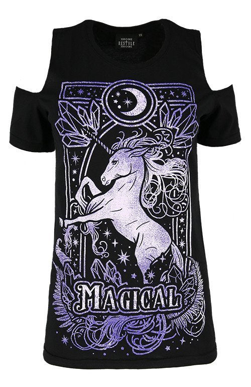 Magical Unicorn Cold Shoulders Top Purple
