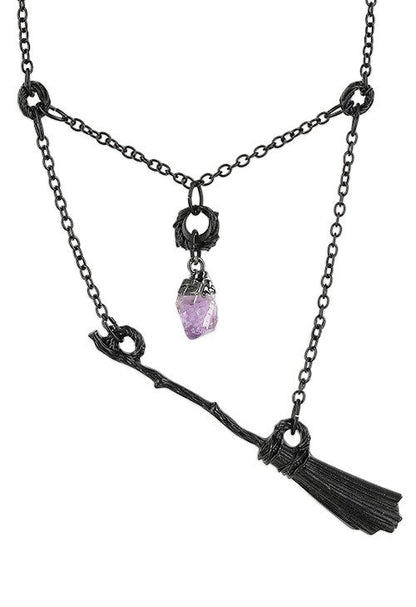 Witch Broomstick Ketting (in Zwart of Zilver)