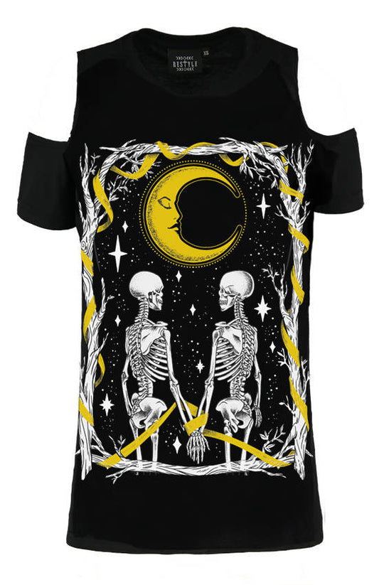 Skeleton Lovers Cold Shoulder Top
