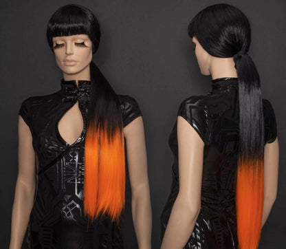 Black and Orange Tie-on Ponytail