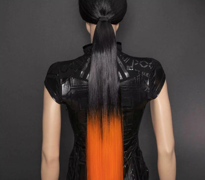 Black and Orange Tie-on Ponytail