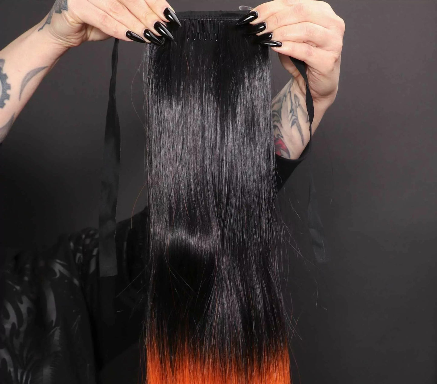 Black and Orange Tie-on Ponytail