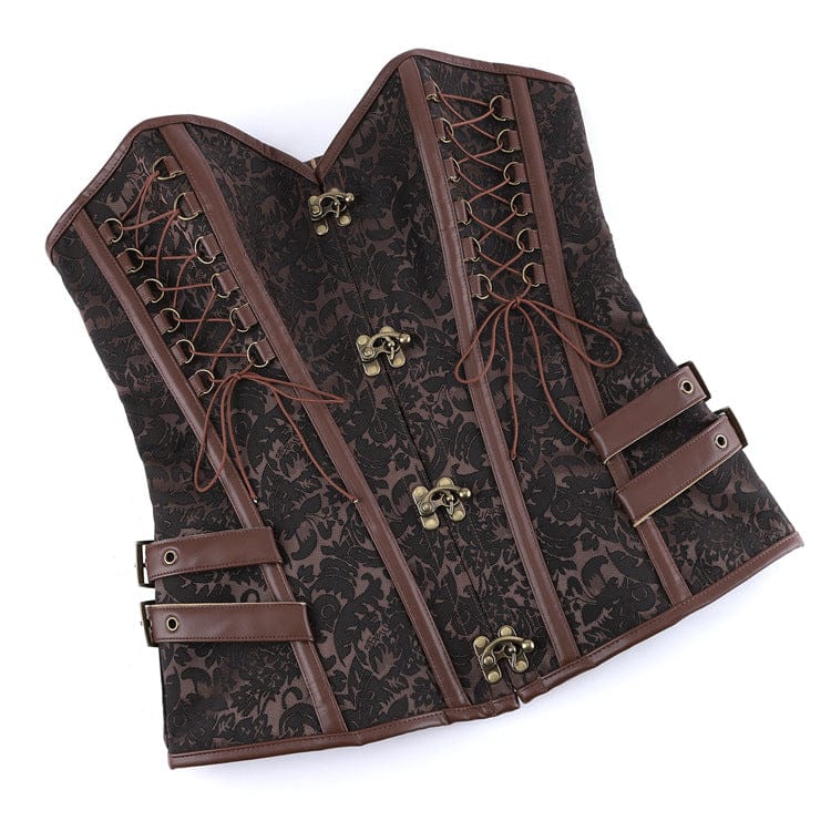 Kobine - Floral Lace-up Buckle-up Overbust Corset
