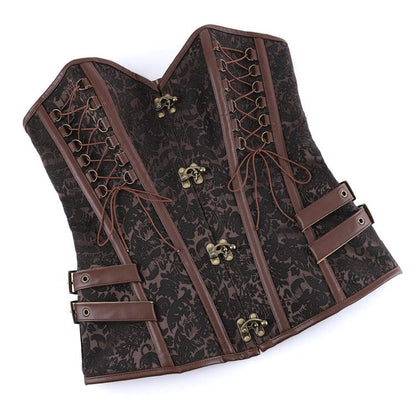 Kobine - Floral Lace-up Buckle-up Overbust Corset
