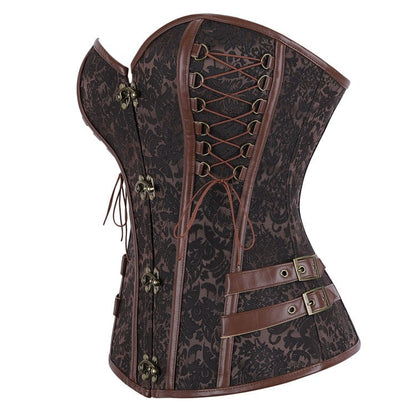 Kobine - Floral Lace-up Buckle-up Overbust Corset