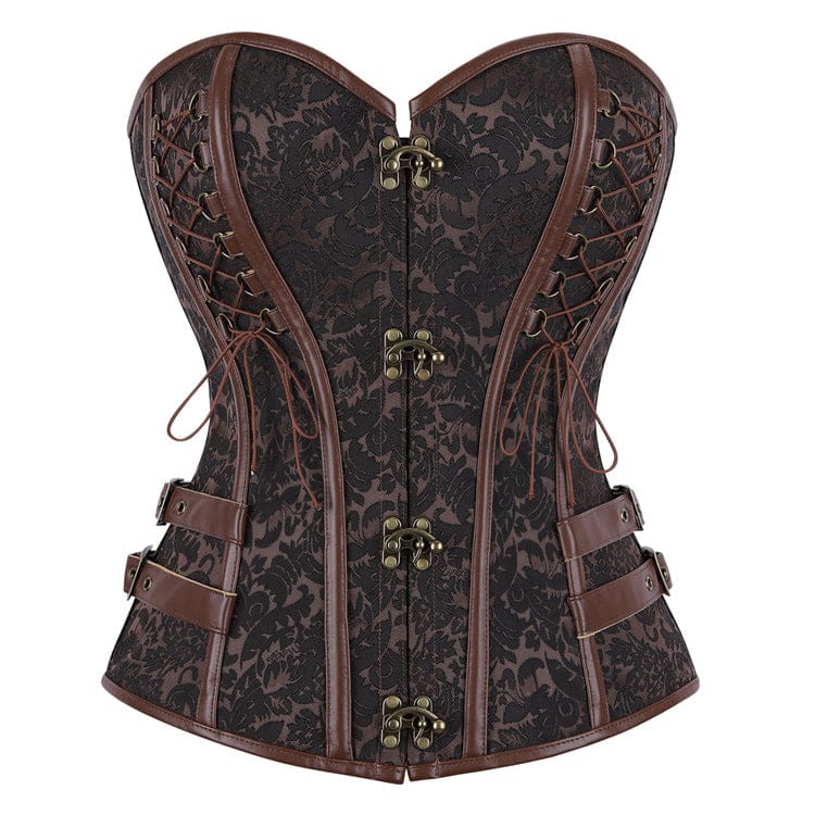 Kobine - Floral Lace-up Buckle-up Overbust Corset