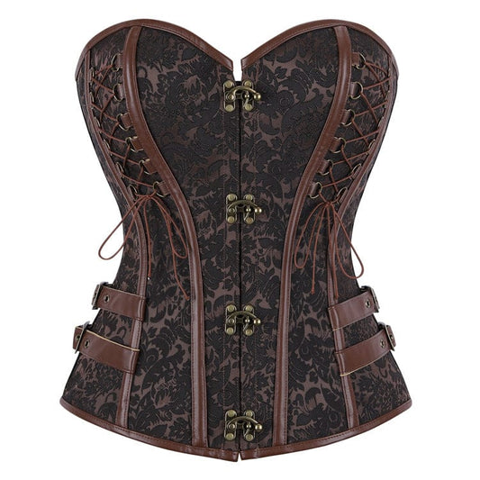 Kobine - Floral Lace-up Buckle-up Overbust Corset